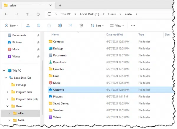 Location of a OneDrive folder.
