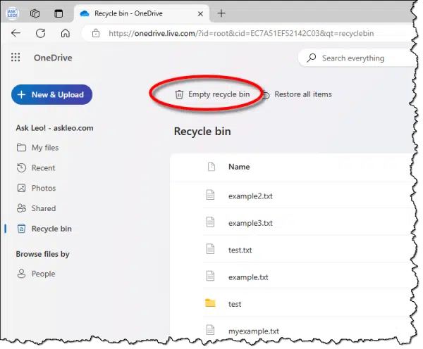 OneDrive Recycle Bin