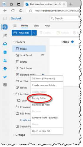 Outlook.com Deleted Files folder.