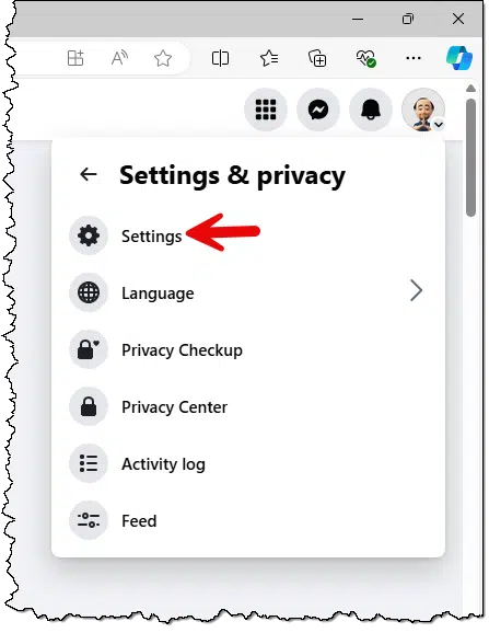Facebook Second Settings Link.