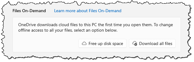 Files On Demand settings in OneDrive settings.