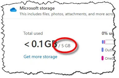 OneDrive with 5GB of space.