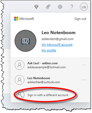 OneDrive sign in with a different account.
