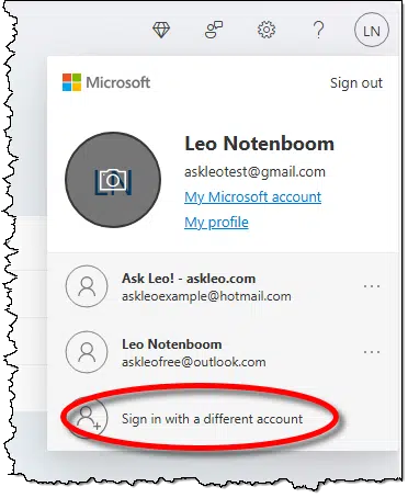 OneDrive sign in with a different account.