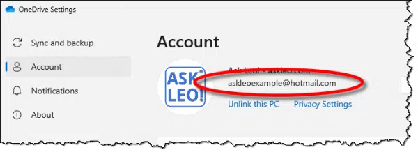 OneDrive email account in use.