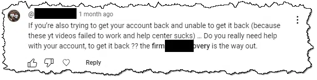 Account recovery comment spam.