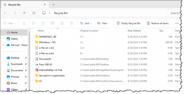 Reycle Bin Contents