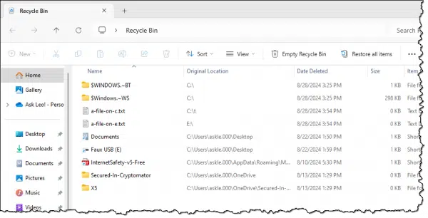 Reycle Bin Contents