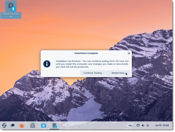 Zorin installation complete.