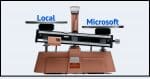 Balance scale with Local and Microsoft at opposite ends.