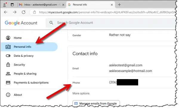 Google Contact Info.