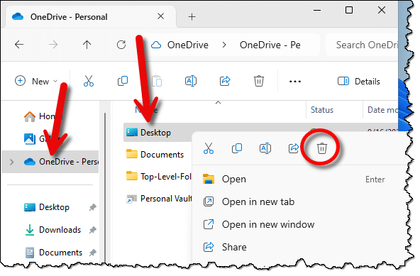Deleting the OneDrive Desktop folder.