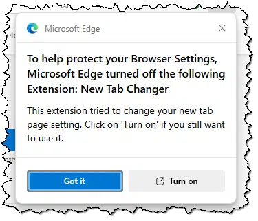 Edge warning about a setting change.