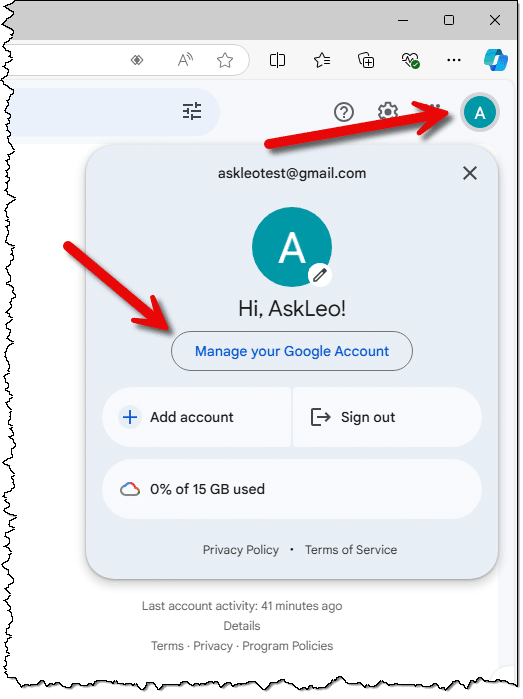 Manage your Google Account link.