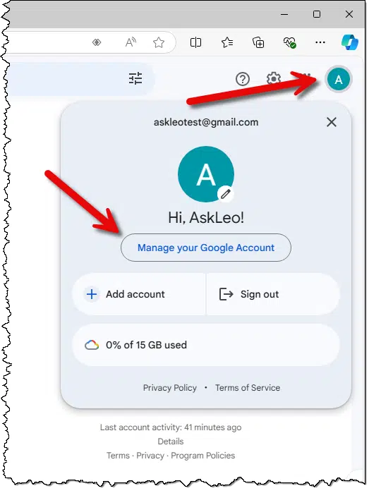Manage your Google Account link.