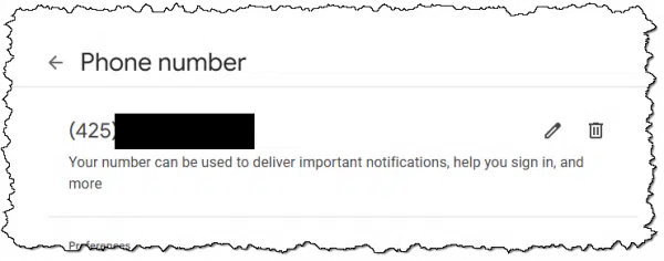 Google displaying your new number.