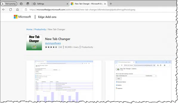 New Tab Changer in the Edge Add-ons store.