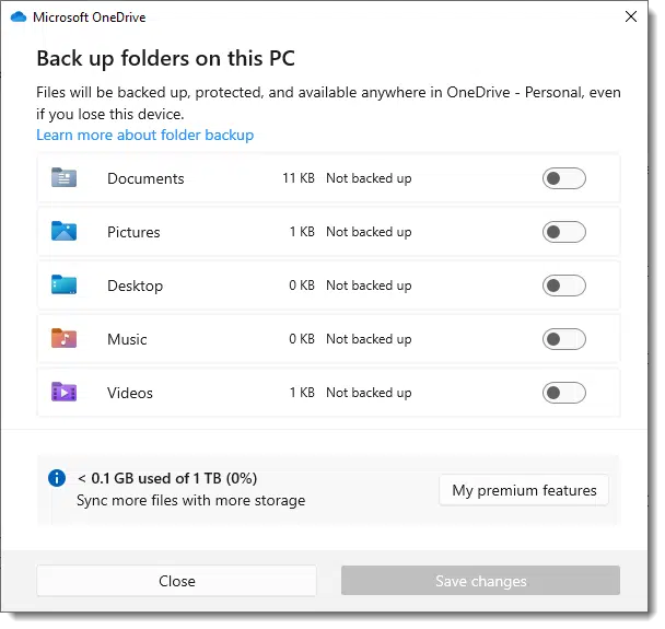 OneDrive's backup feature.