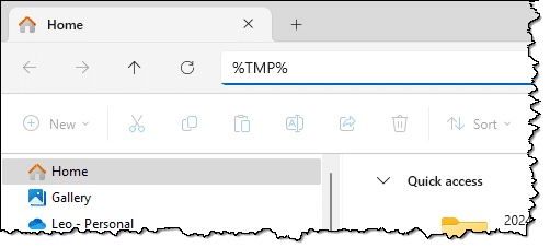 %TMP% in Windows File Explorer