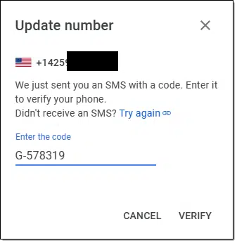 Verification code entered.