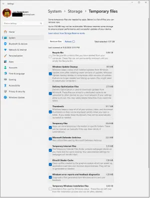 Temporary Files in Settings.
