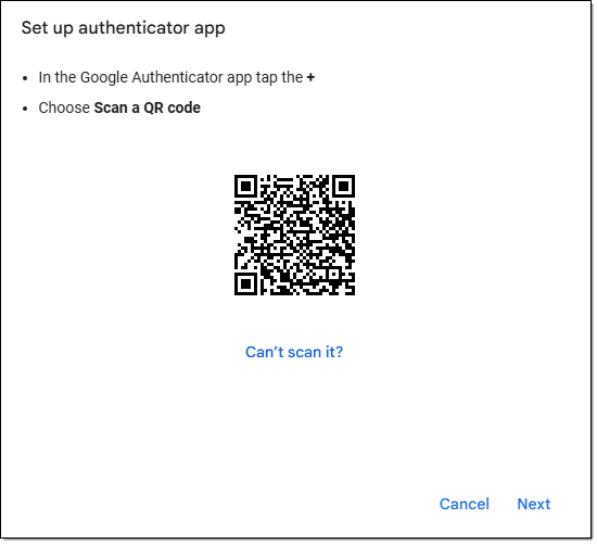 Two factor authentication QR code.