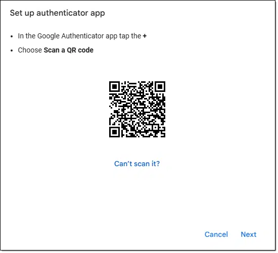 Two factor authentication QR code.