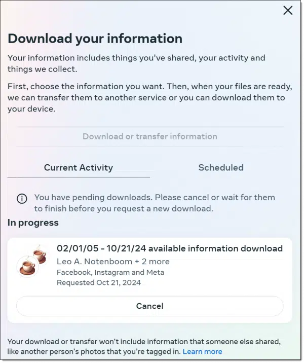 Facebook data collection in process.