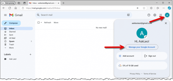 Manage your Google Account link.