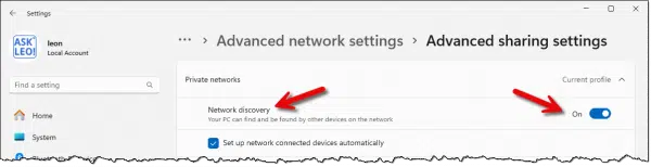 Network Discovery setting.