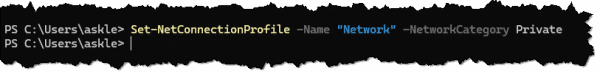 Set-NetConnectionProfile -Name "Network" -NetworkCategory Private