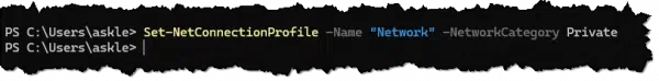 Set-NetConnectionProfile -Name "Network" -NetworkCategory Private