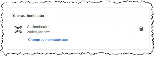 Authenticator configured and listed with your account.
