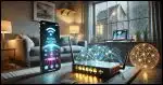 Modern internet connectivity in a home setting. The scene includes a smartphone displaying a mobile hotspot setting, a Wi-Fi router with glowing LED indicators, and a laptop connected wirelessly.