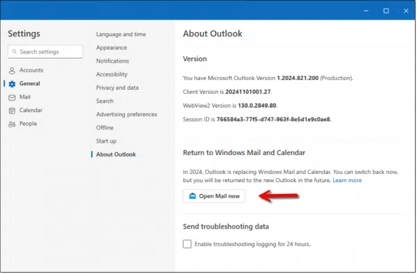Go back to Windows Mail.