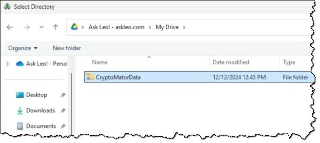 Cryptomator vault location.