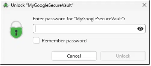 Cryptomator unlock dialog.