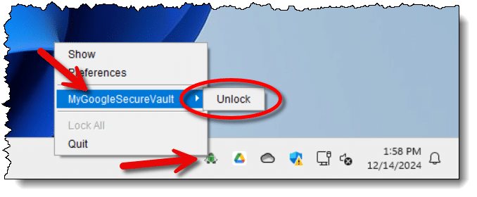 Unlock option for Cryptomator.