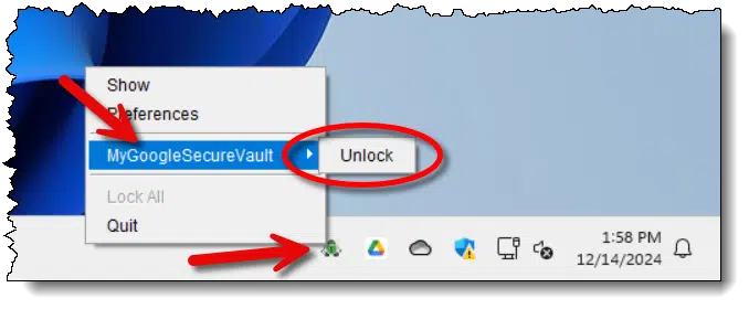 Unlock option for Cryptomator.
