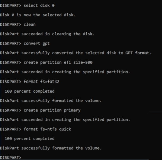 Partitioning in Diskpart