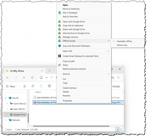 Making a Google Drive file available offline.