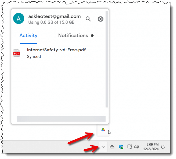 Google Drive in the notification area.