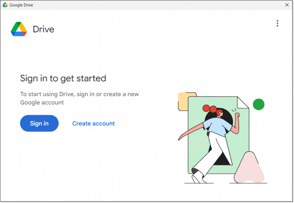 Google Drive app sign in.