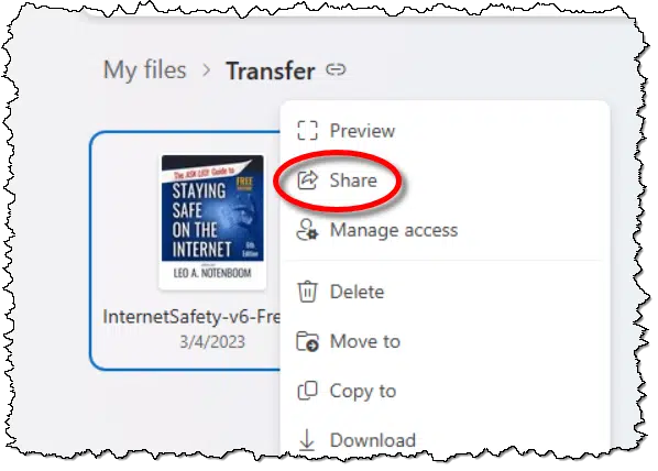 OneDrive share option.