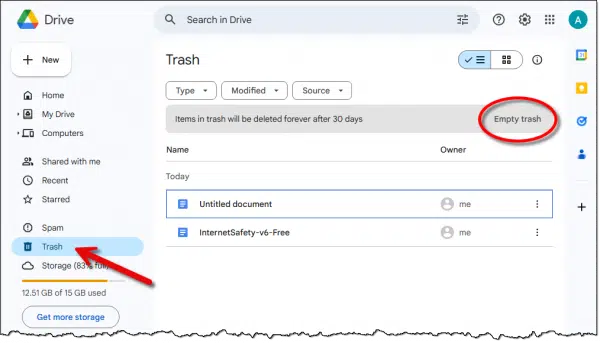 Google Drive trash folder.