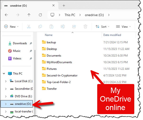 OneDrive online in Windows File Explorer.