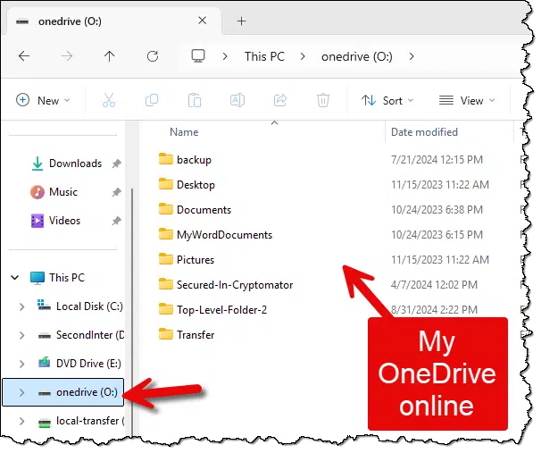 OneDrive online in Windows File Explorer.