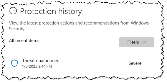 Windows Security: Quarantine,