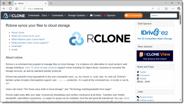 Rclone home page.