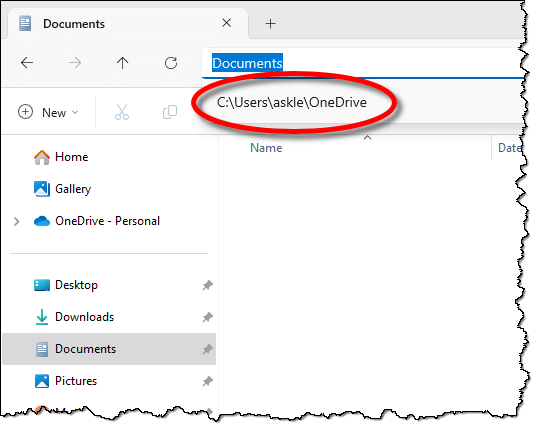 This Documents folder lives within OneDrive.